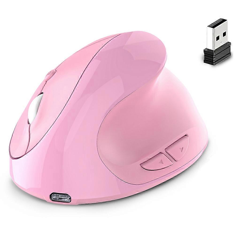 Rechargeable Dual Mode USB 2.4G Wireless + Bluetooth Mouse Vertical Ergonomic Optical Mice for Computer Notebook Pink