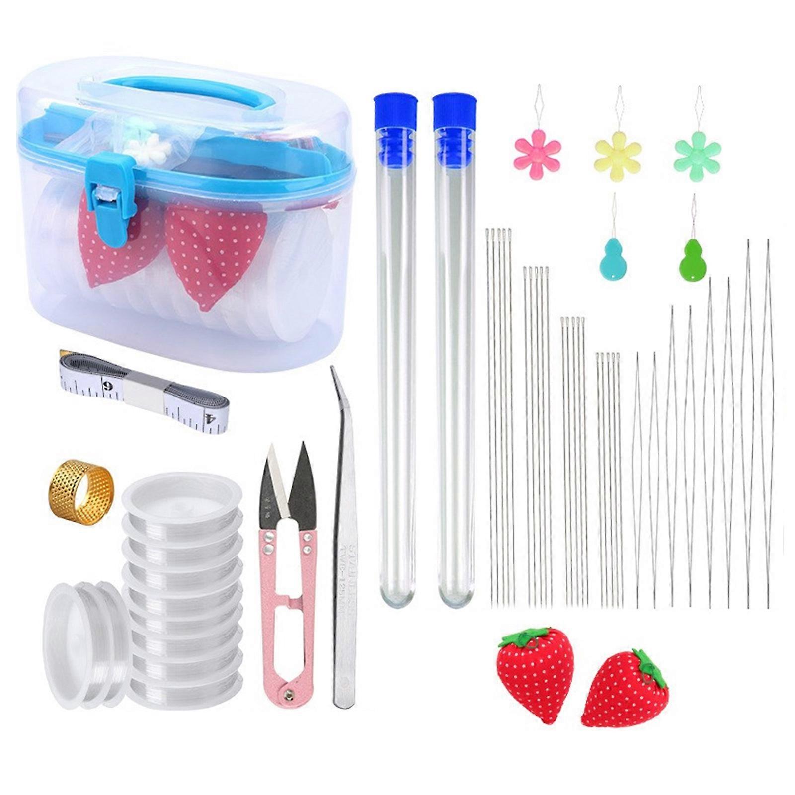 Beading Needle Set with Needle Bottle, Thimble, Threader and Storage Case for Jewelry Making Multicolor