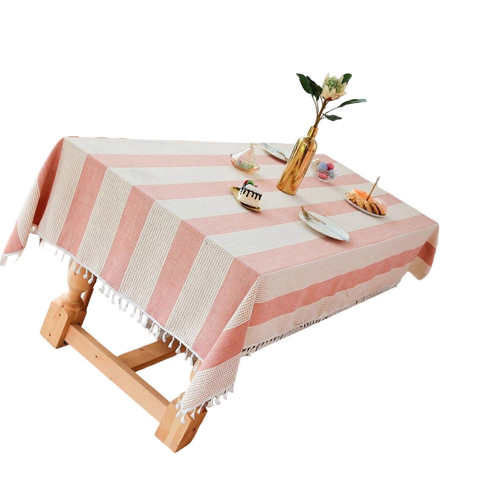 Elegant Fringed Decorated Dining Tablecloth in Cotton Blend Fabric for Easy Cleaning and Available in Multiple Size  Pink