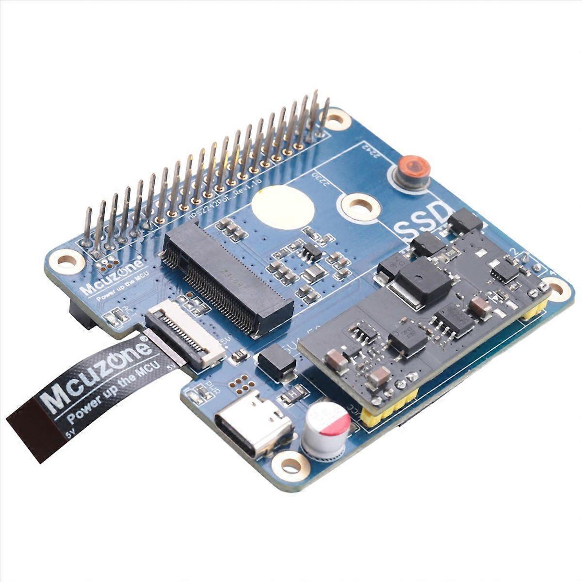 MCUZONE MPS2242-POE PCIE to NVME SSD 2242 HAT for Raspberry Pi 5, A