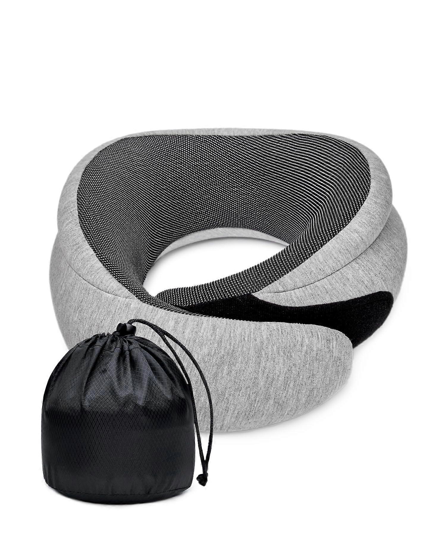 Travel Neck Pillow with SlowRebound Memory Foam, 360° Ergonomic Support for Airplane, Light Grey