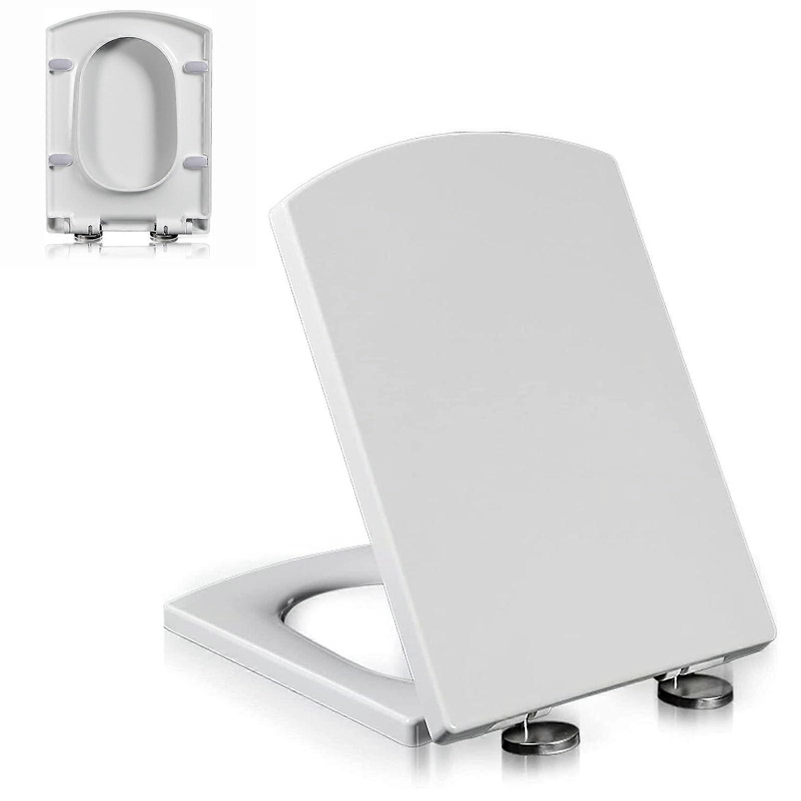 Soft Close Square Toilet Seat White Urea Formaldehyde Quick Release Easy Clean 360° Adjustable Hinge