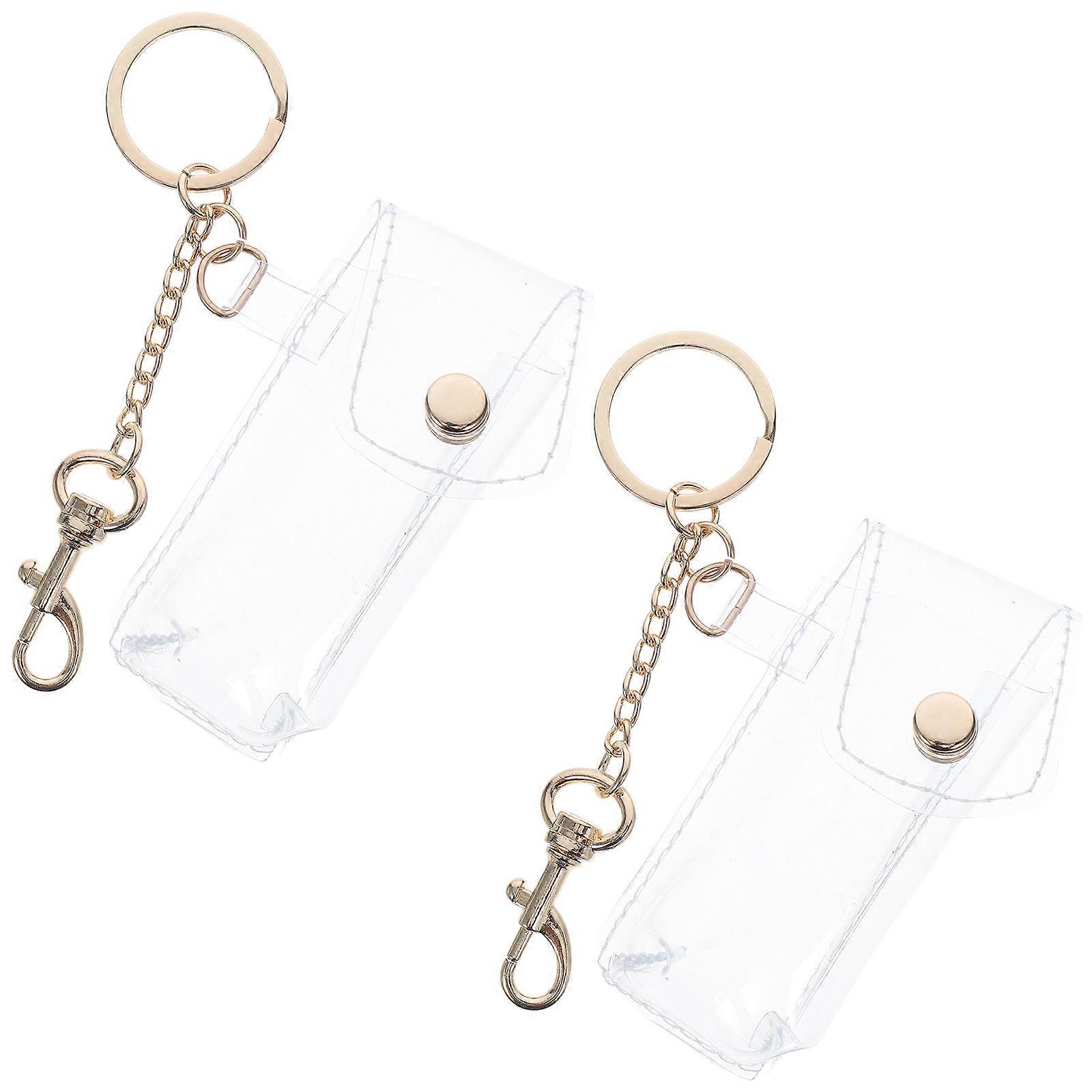 2pcs Transparent Lipstick Keychain Pouches Lip Gloss Cases with Key Ring