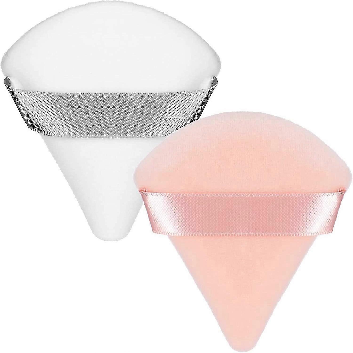 2 Pcs Powder Puff Makeup Puff Triangle Soft Powder Sponge Reusable(White+Nude)