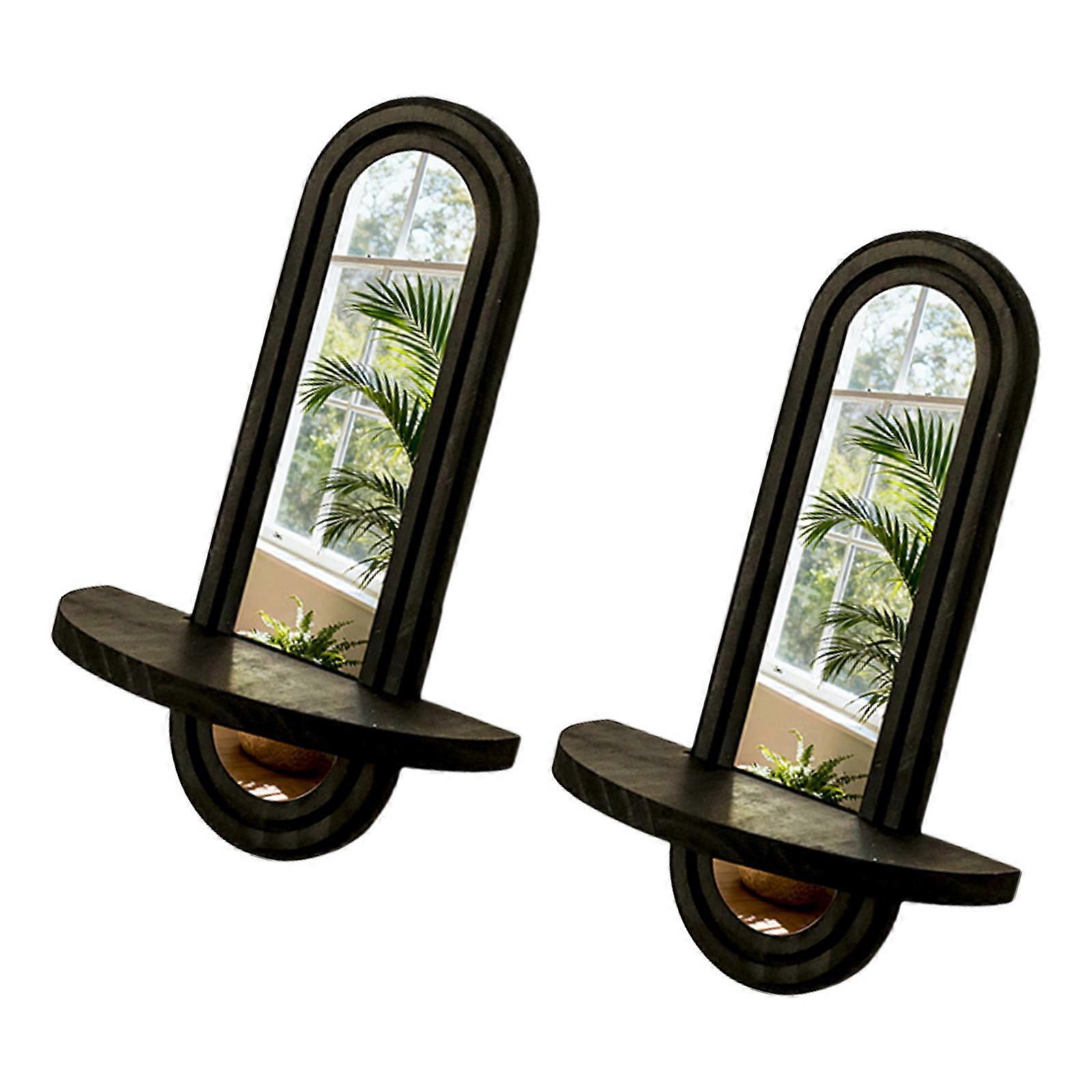 Antique Floating Shelf Wood Wall Mounted Storage Rack With Mirror Accent Book Plant Display Organizers For Home Decors Multicolor