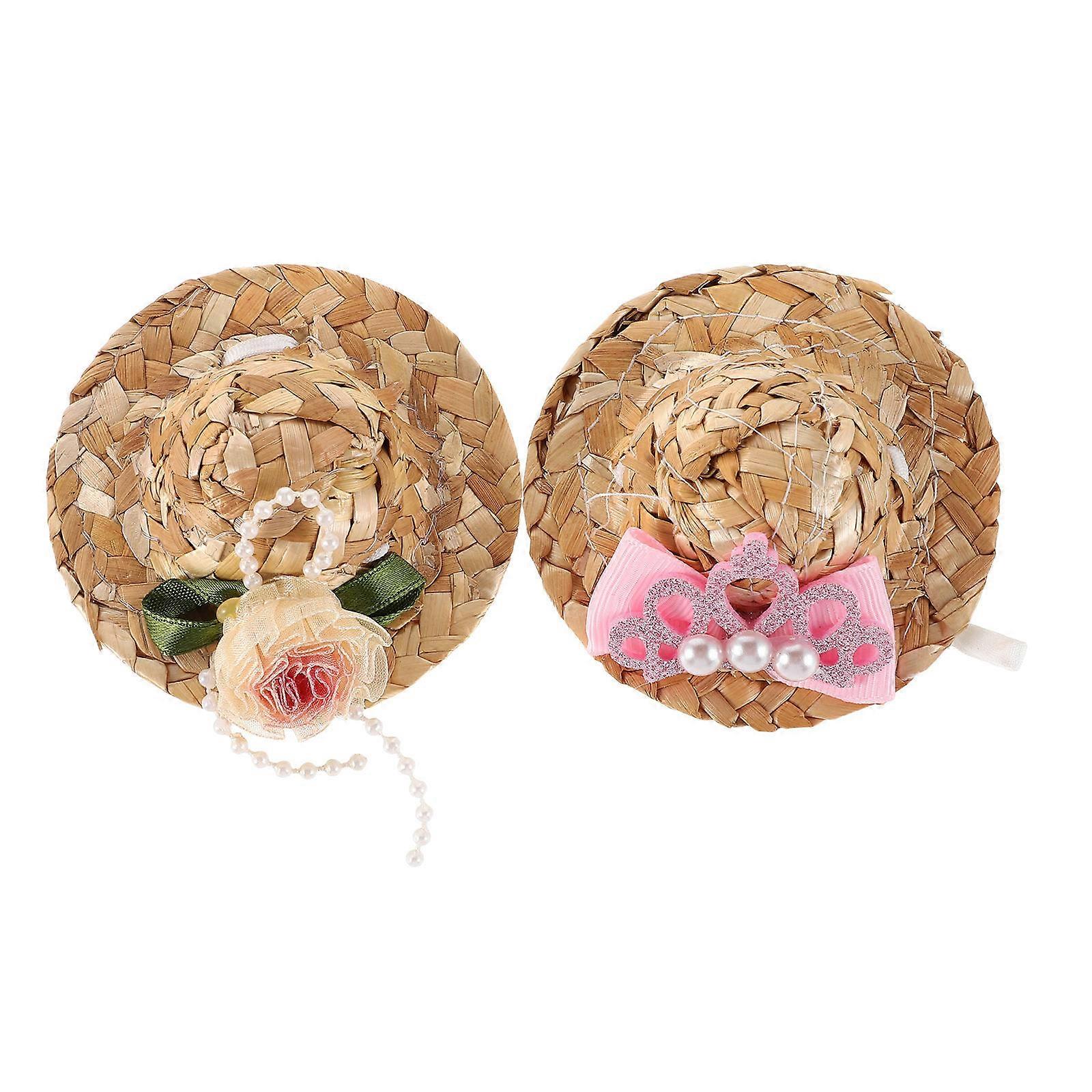 Hat for Outdoor Use 2Pcs Mini Cute Woven Hats for Small Pets