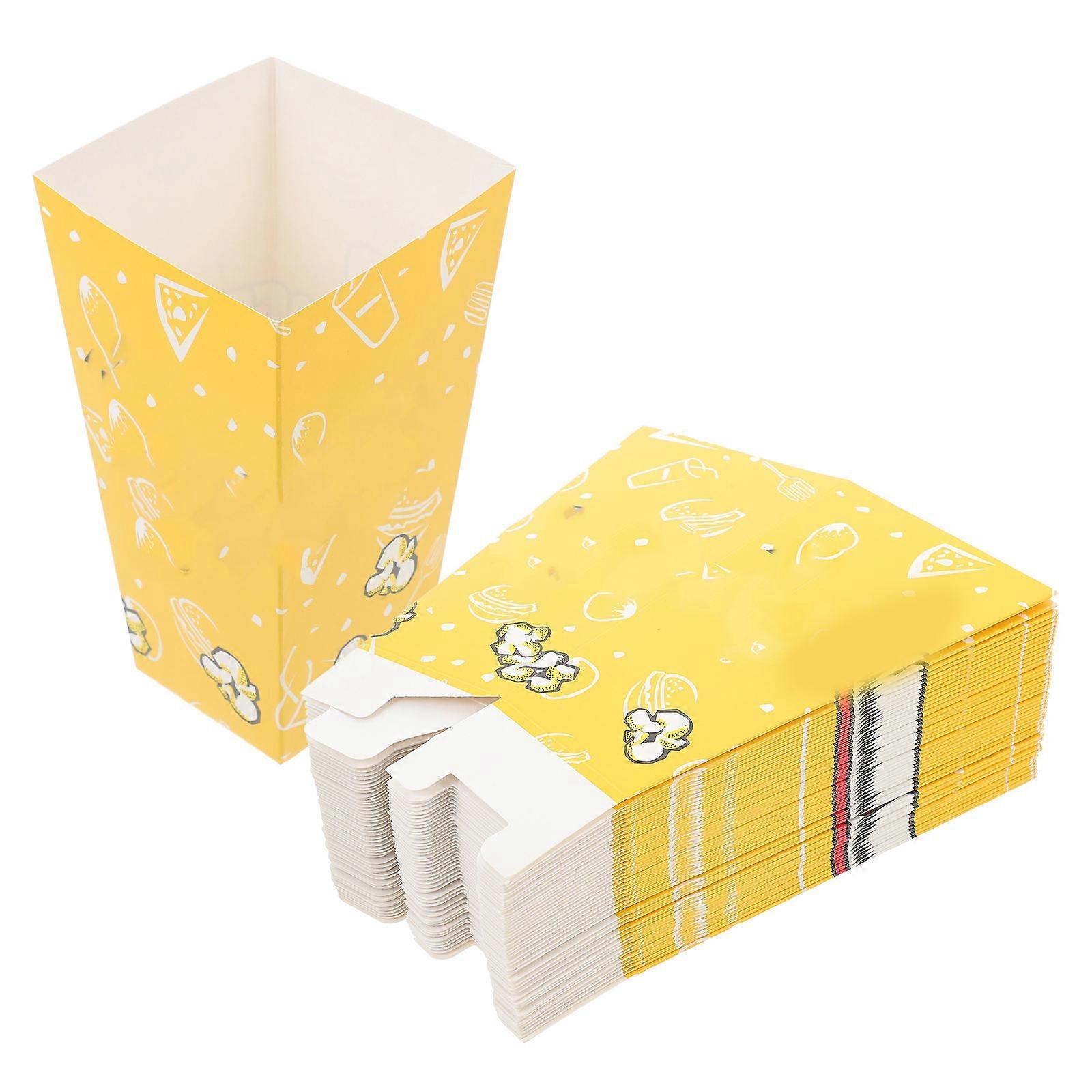 50Pcs Paper Popcorn Box for Storage Use Yellow Containers for Party