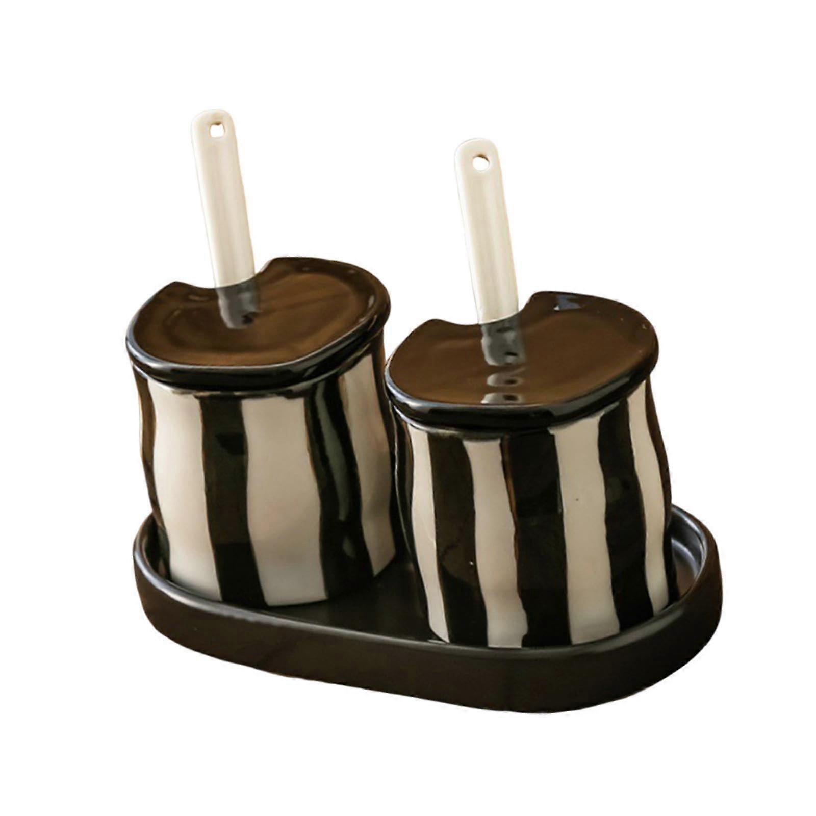 Spice Jar Set with Tray and Spoons, Large Capacity Ceramic Containers for Kitchen Countertop