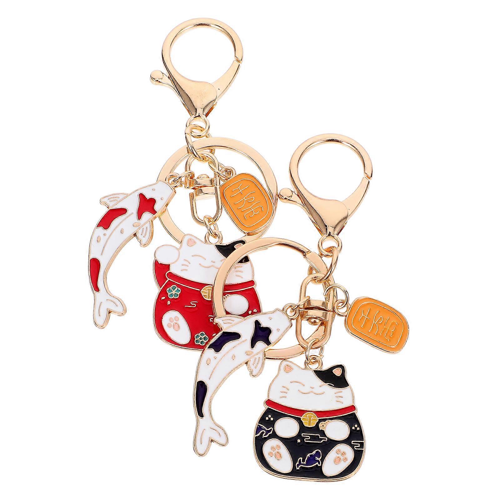 Assorted Color Fortune Cat Keychain for Financial Success 2Pcs Set