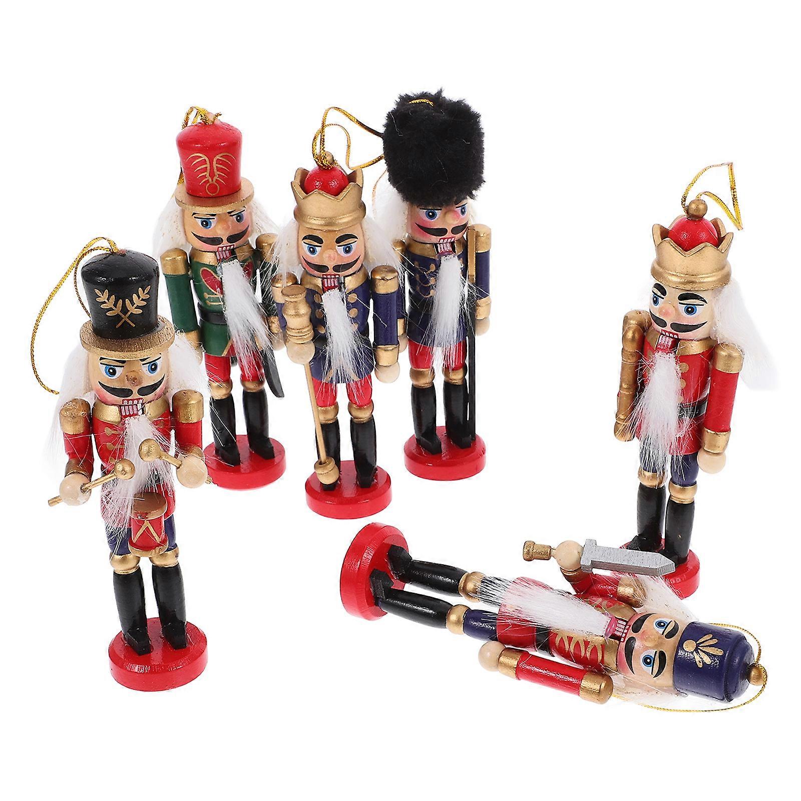 Multi Color Wooden Nutcracker Ornaments for Xmas Tree 6Pcs Hanging Set