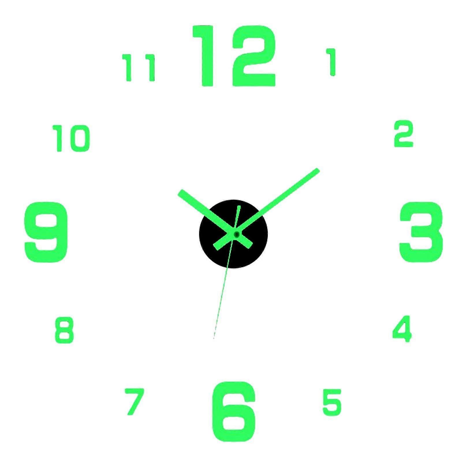 Luminous 3D Wall Clock Stickers with Large Numerals and Modern Frameless Glow Design for Home