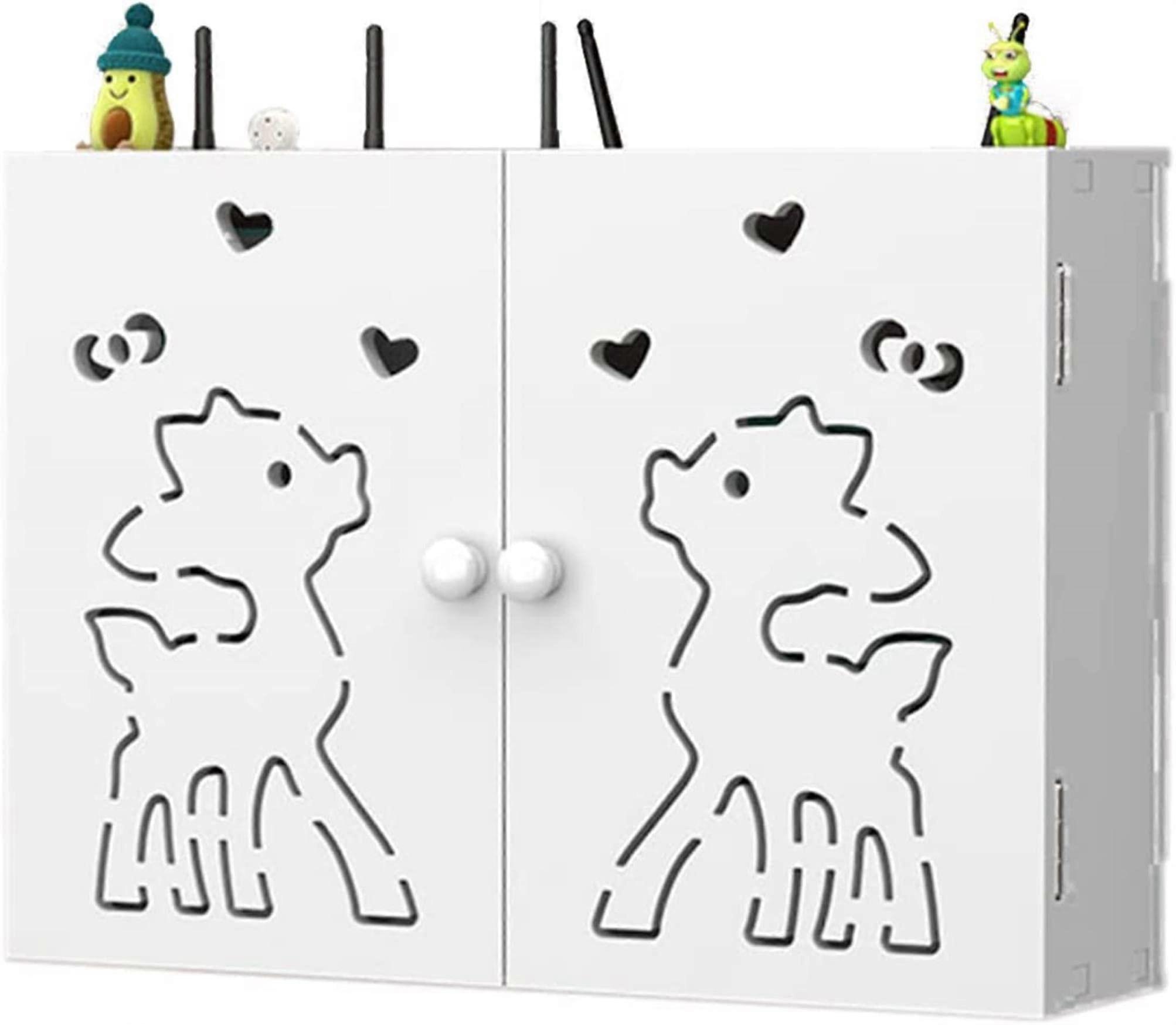 Router Storage Box Wall Mounted Cable Organizer with Floating Shelf for Electronics White Wood Plastic