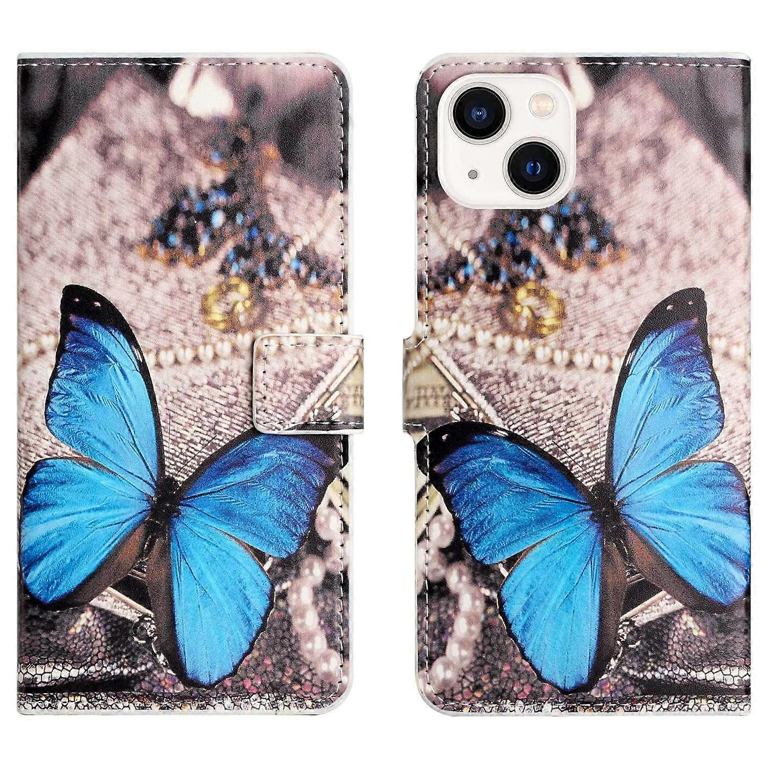 For iPhone 15 Plus Folio Wallet Case PU Leather Pattern Printing Stand Phone Cover