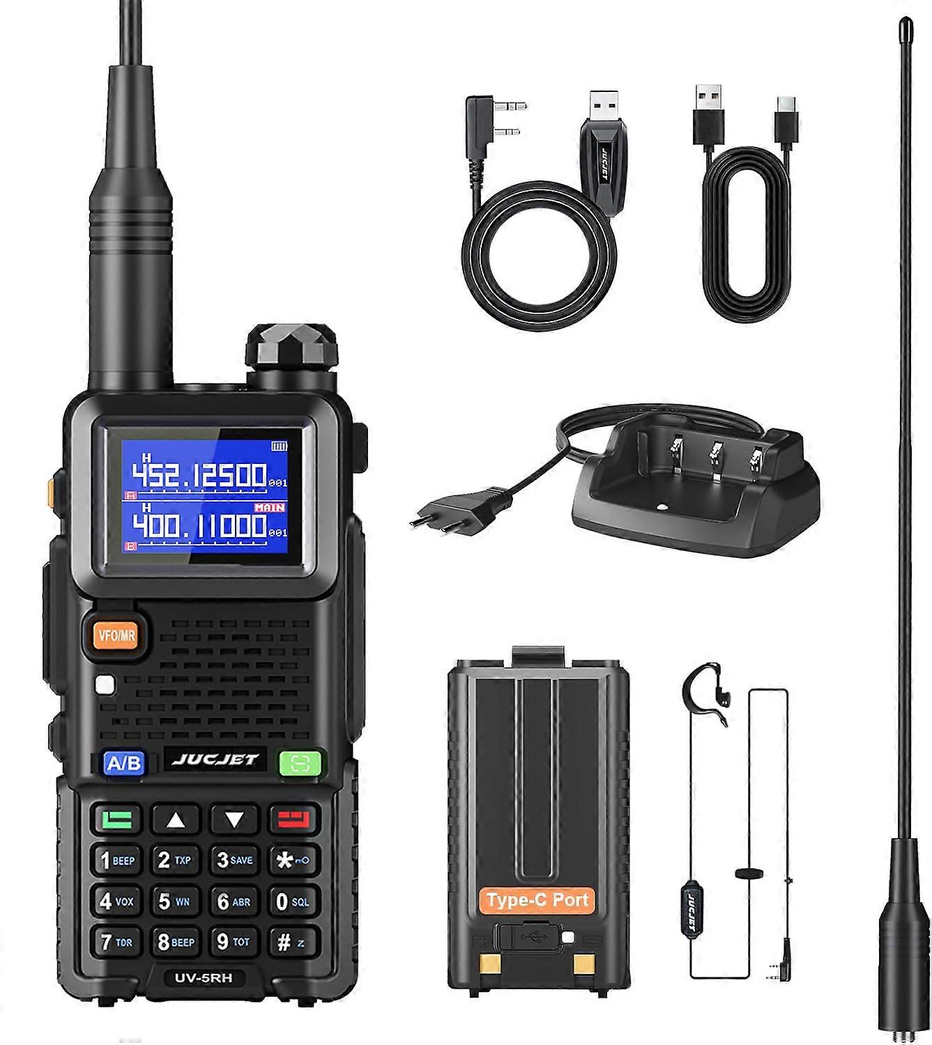 10W Ham Radio Long Range Walkie Talkie with Programming Cable TypeC Charging and 2500mAh Battery
