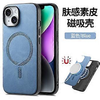 Case For Iphone 13 Blue Magnetic Plain Leather Pu No2983