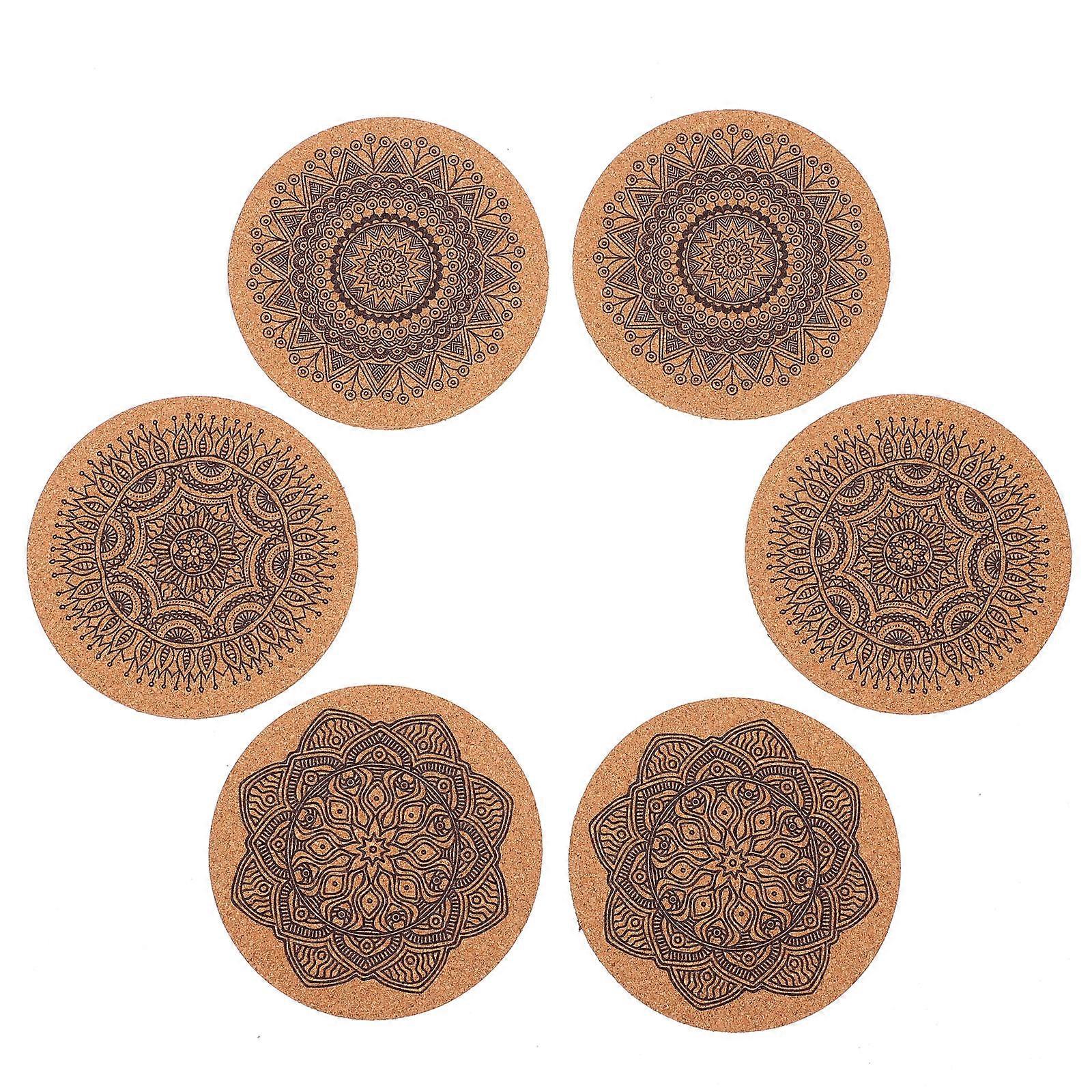 Mug Rugs Coasters Round Shape Cork Material Protective Function For Housewarming 6Pcs