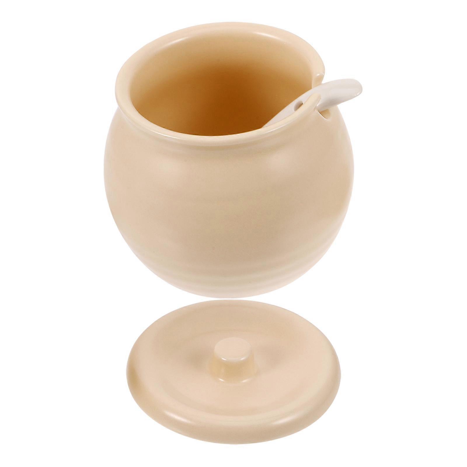 Ceramic Storage Jar Lard Container with Spoon 1Set for Home Use