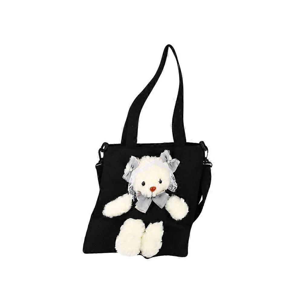 Canvas Bag for Storage Use Large Capacity 1Pcs Black Bear Doll Shoulder Bag