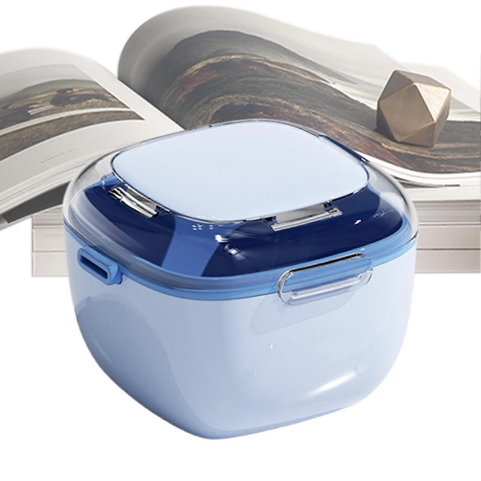 Denture Cleaning Cup with Leakproof Lid for Retainer Soaking, Easy Removal, Compact Light Blue Box