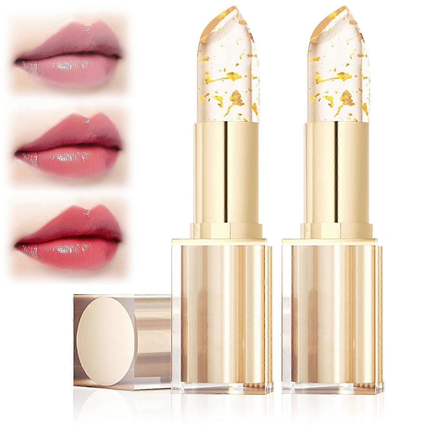 Color Changing Lipstick Set with Gold Crystal Case, Long Lasting Moisturizing Transferproof Formula