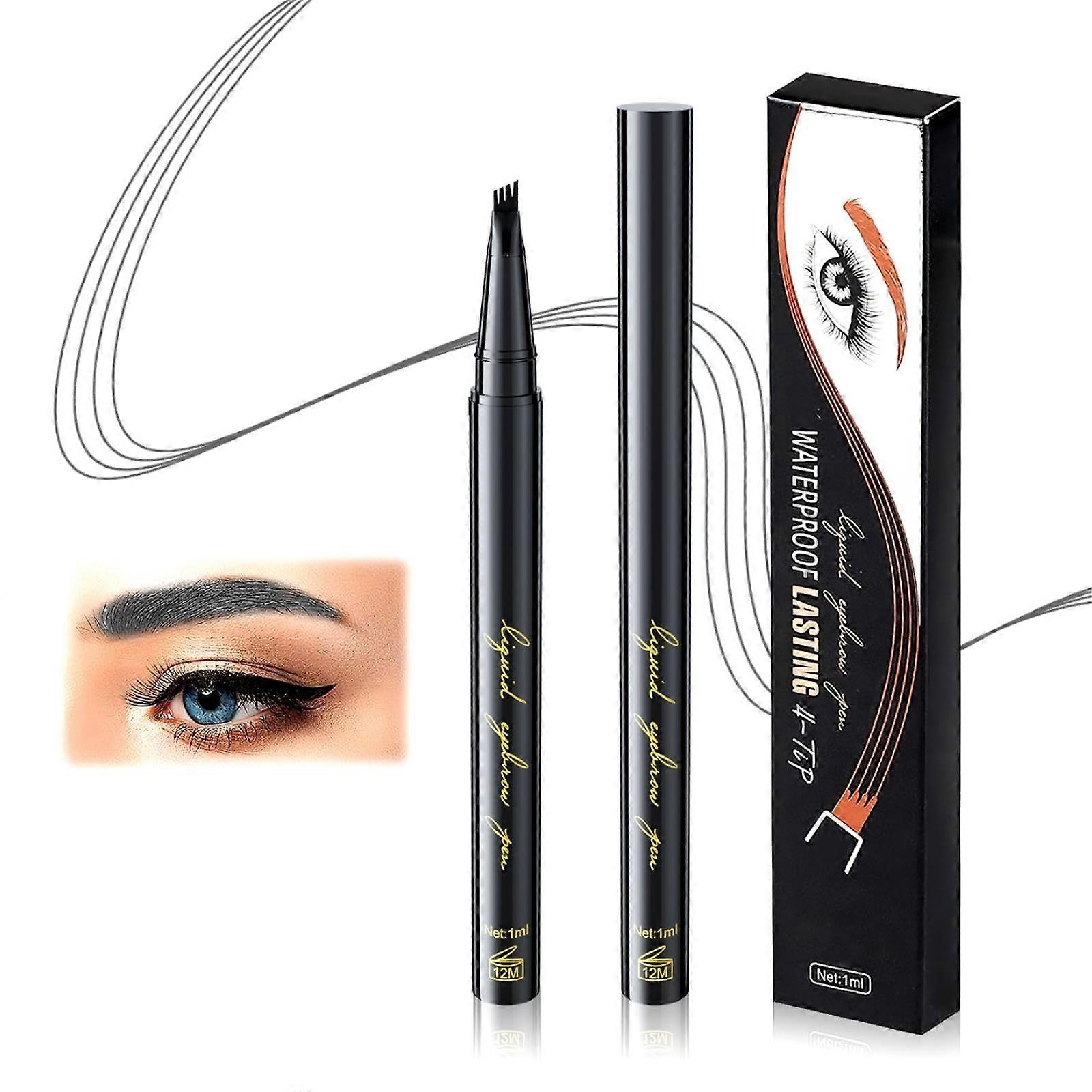 Waterproof Microblading Eyebrow Pencil with 4 Tip Applicator for Natural Long Lasting Gray Brows