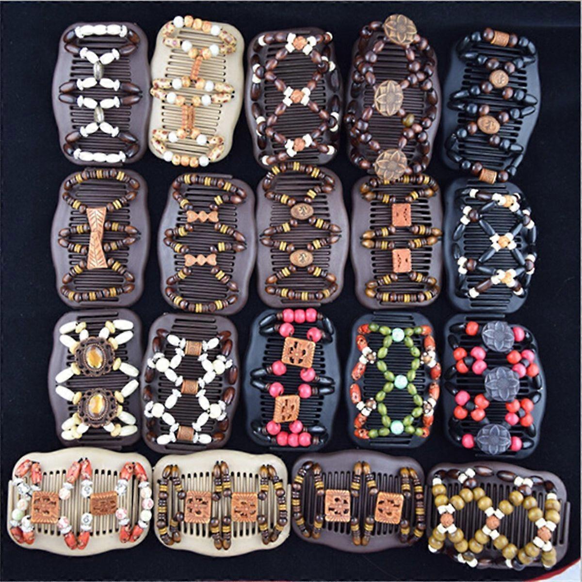 Handmade Beaded Stretch Hair Comb Set 3pcs Decorative Double Clips for Versatile Styling