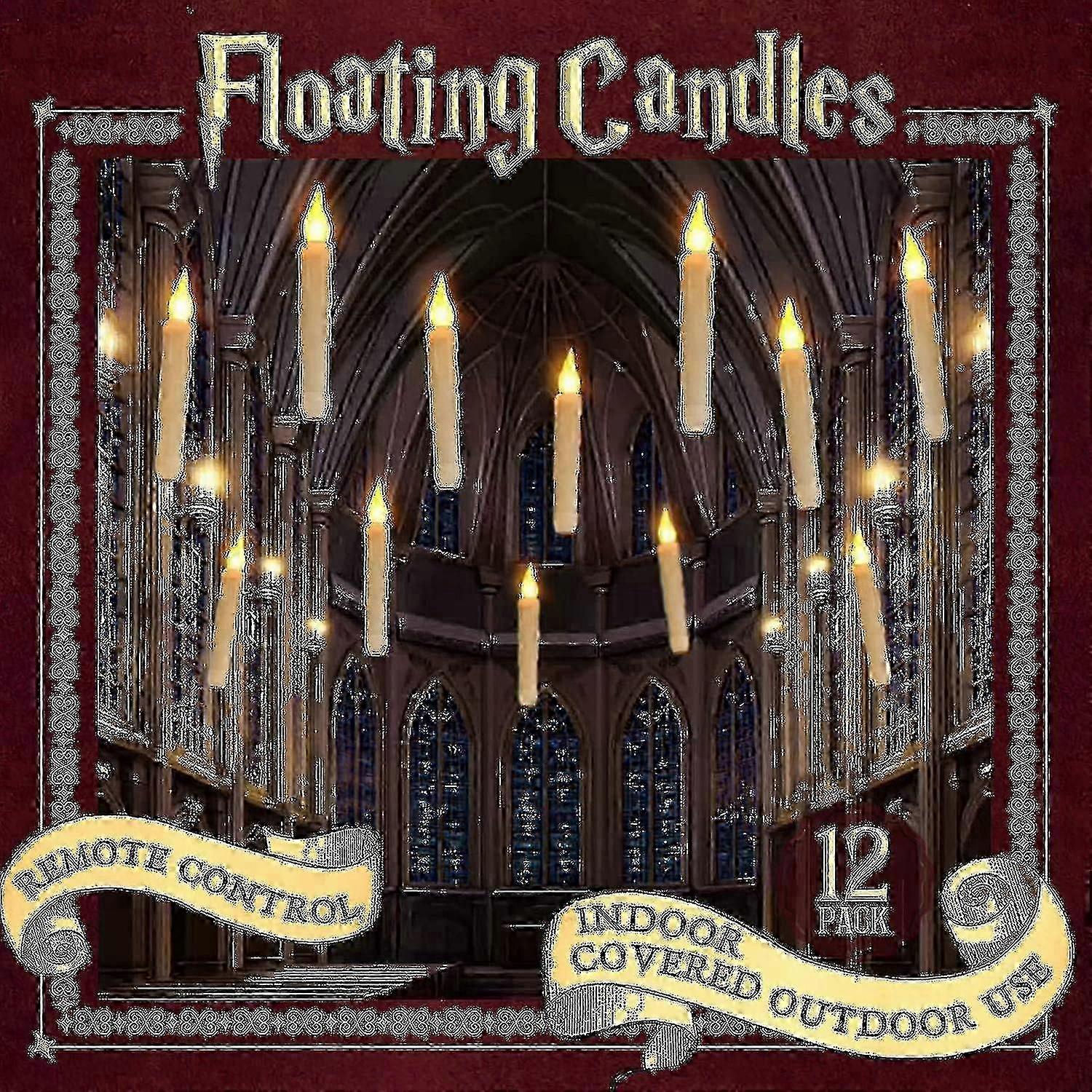 Floating LED Candles with Remote, Realistic Flickering Flame, Adjustable Hanging Height for Halloween