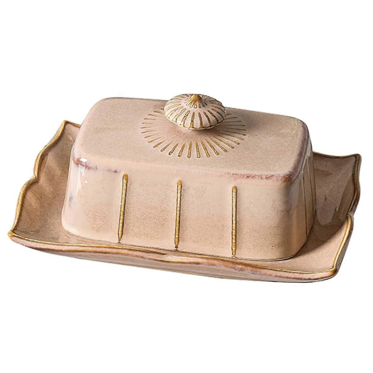 Ceramic Butter Dish with Lid Vintage Rectangular Design Microwave Safe Easy Clean Kitchen Storage