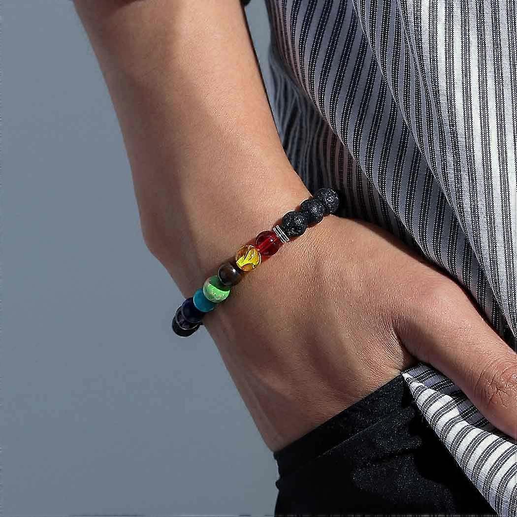 Silver Lava Stone Essential Oil Diffuser Bracelet with Chakra Beads for Aromatherapy Yoga