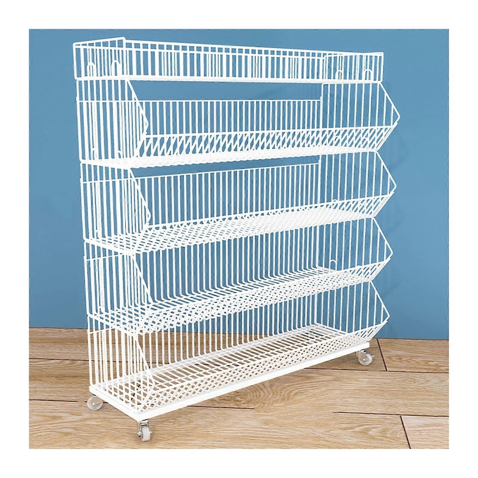 Wire Storage Rack with Large Movable MultiTier Baskets for Retail Display and Kitchen Organization, White 47.2
