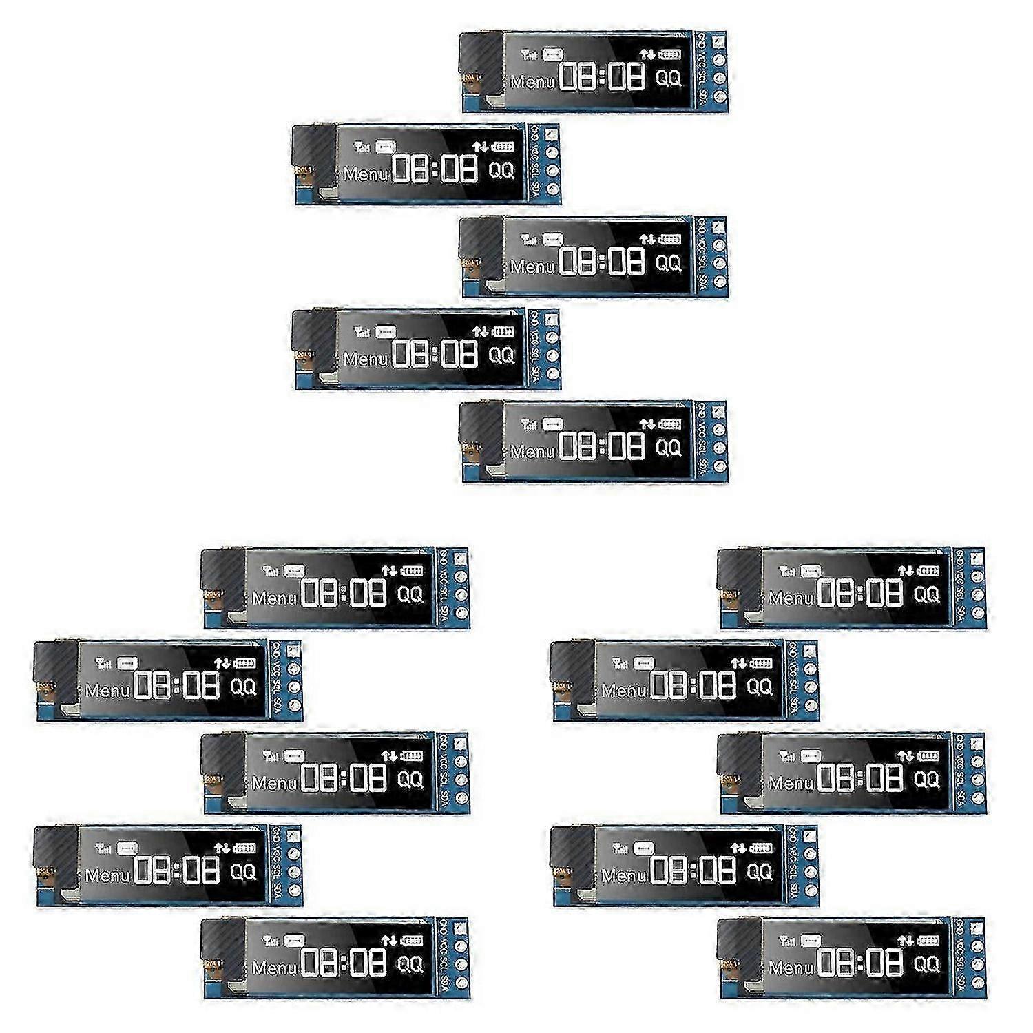 Five I2C display modules; 0.91-inch I2C OLED module (white light)
