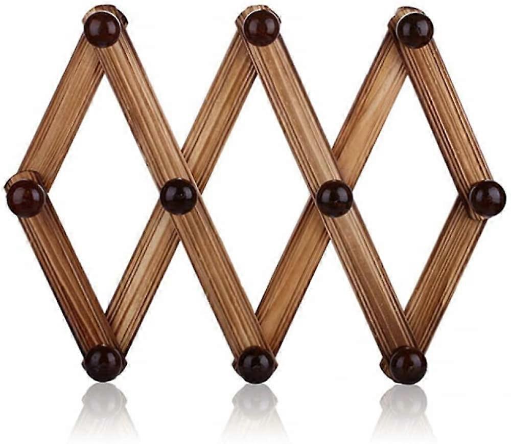 Solid Wood Wall Mounted Coat Rack 38CM with Rustic Charred Finish and Five Sturdy Hooks for Entryway