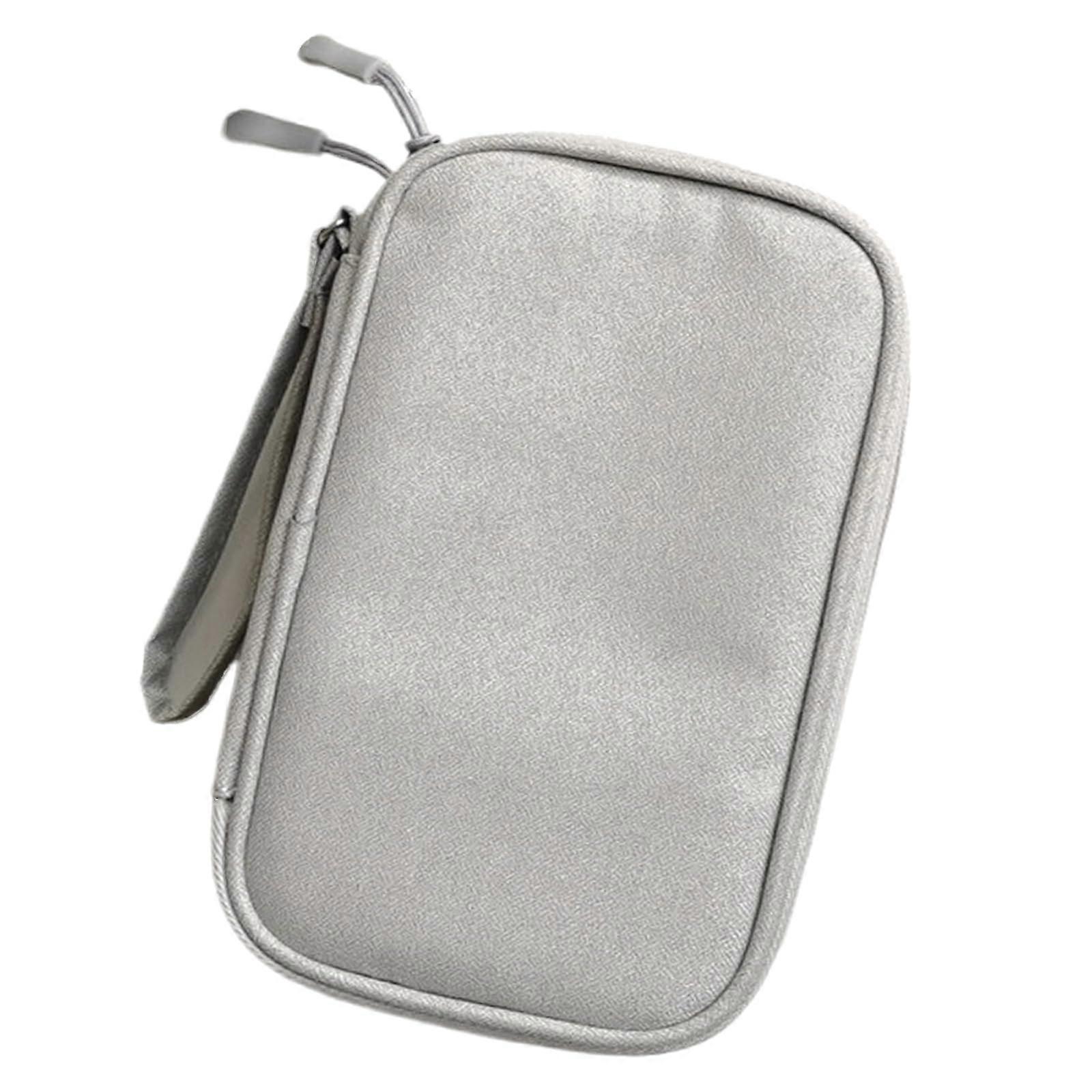 Electronics Organizer Bag Waterproof Shockproof Double Layer Travel Cable Case with Handle Gray