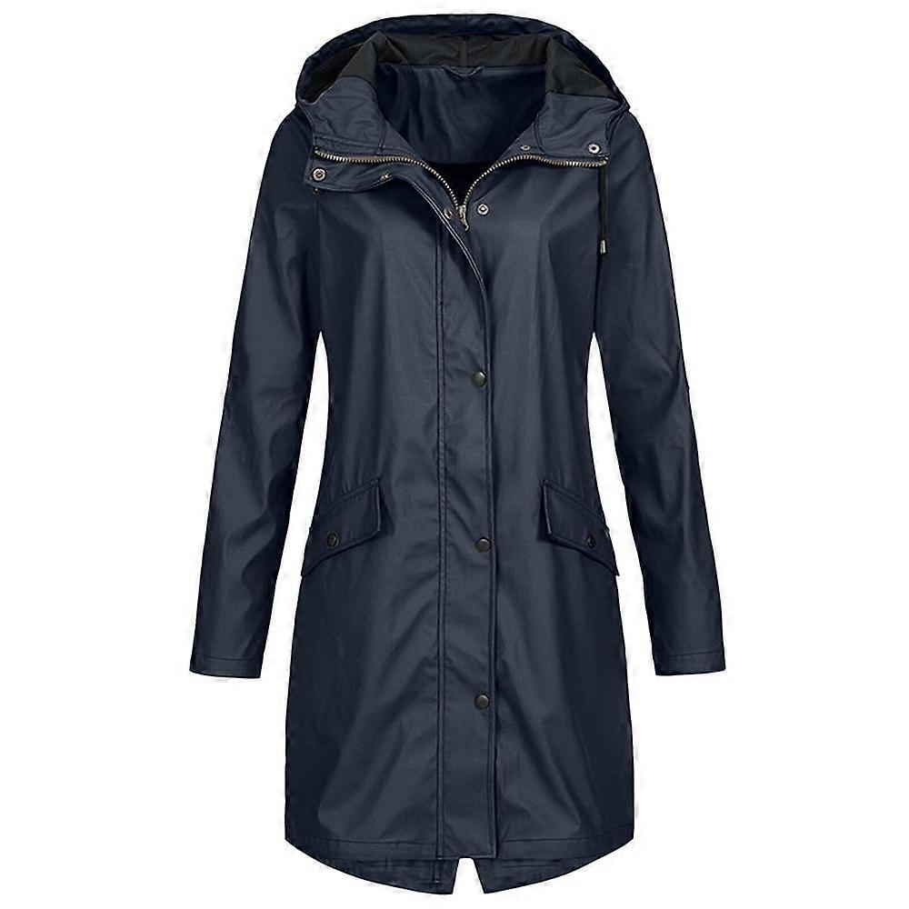Women's Solid Rain Jacket, Waterproof & Windproof Hooded Winter Overcoat with Multi Pockets