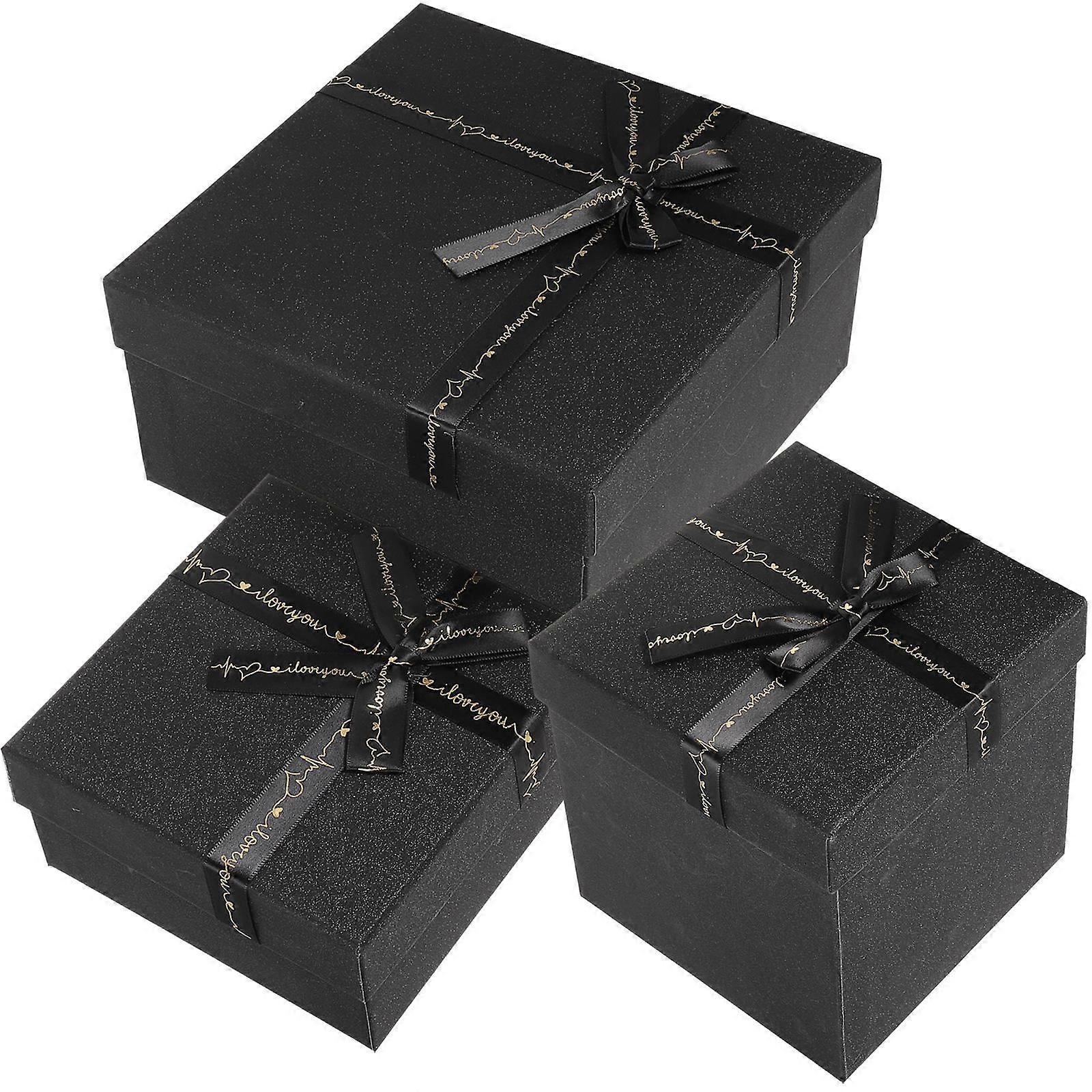 Black Gift Box Paperboard Present Boxes for Storage Use 3Pcs Set