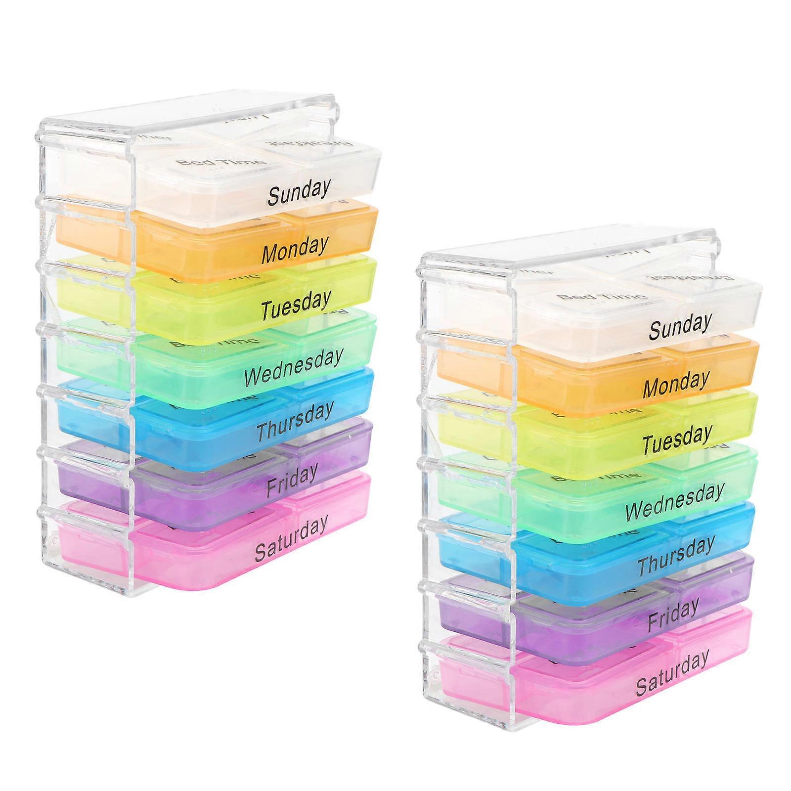 Portable PP Pill Organizer for Storage 2Sets with Multigrid Compartments