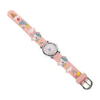 Eenhoornhorloge voor kinderen: schattig horloge met eenhoornpatroon en kleurrijke plastic band.