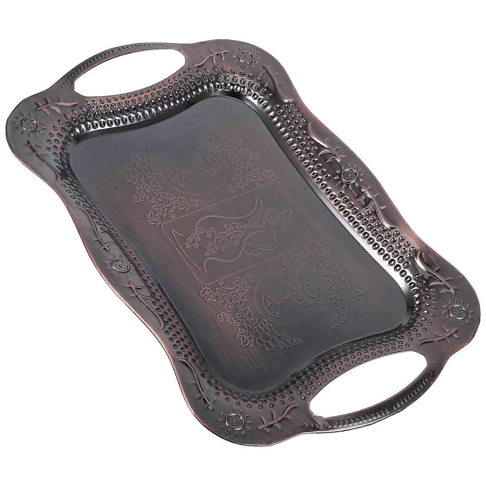 Brown Stainless Steel Serving Tray for Storage Rectangular with Handles