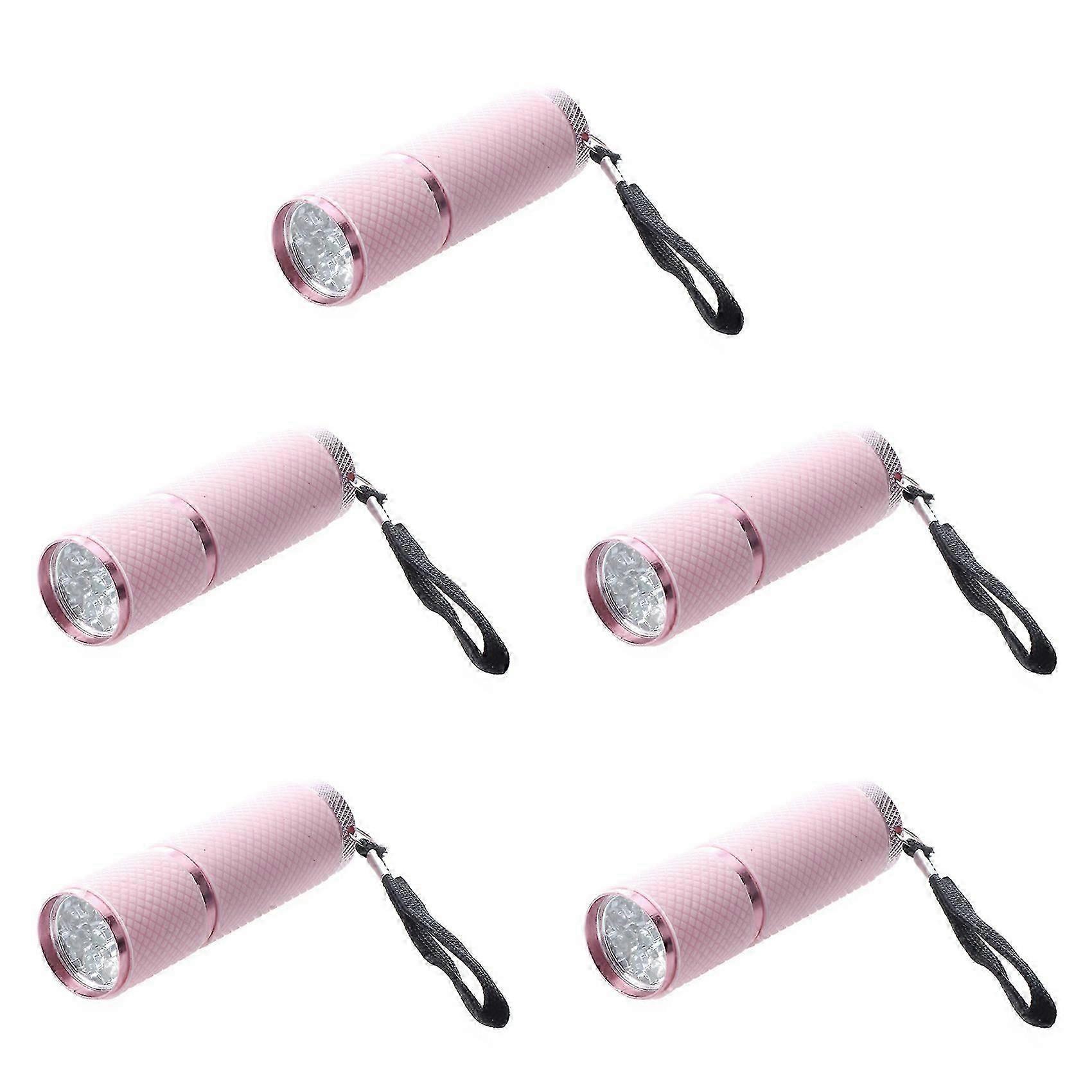 5 Pack Outdoor Mini Pink Rubber Coated 9-LED Flashlight Torch