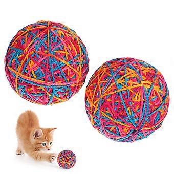 2Pcs Chat Laine Fil Balle Jouet Jouets Interactifs Chat Mâcher Résistant à l’Usure Ballle Jouet Nettoyage Dent Jouet Chat Teaser