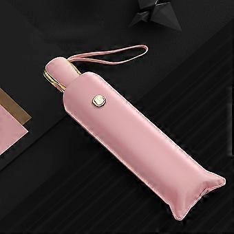 Flat Automatic Umbrella Anti UV Sun Umbrella Portable 6 Ribs Folding Parasol for Daily Use Travel Pink