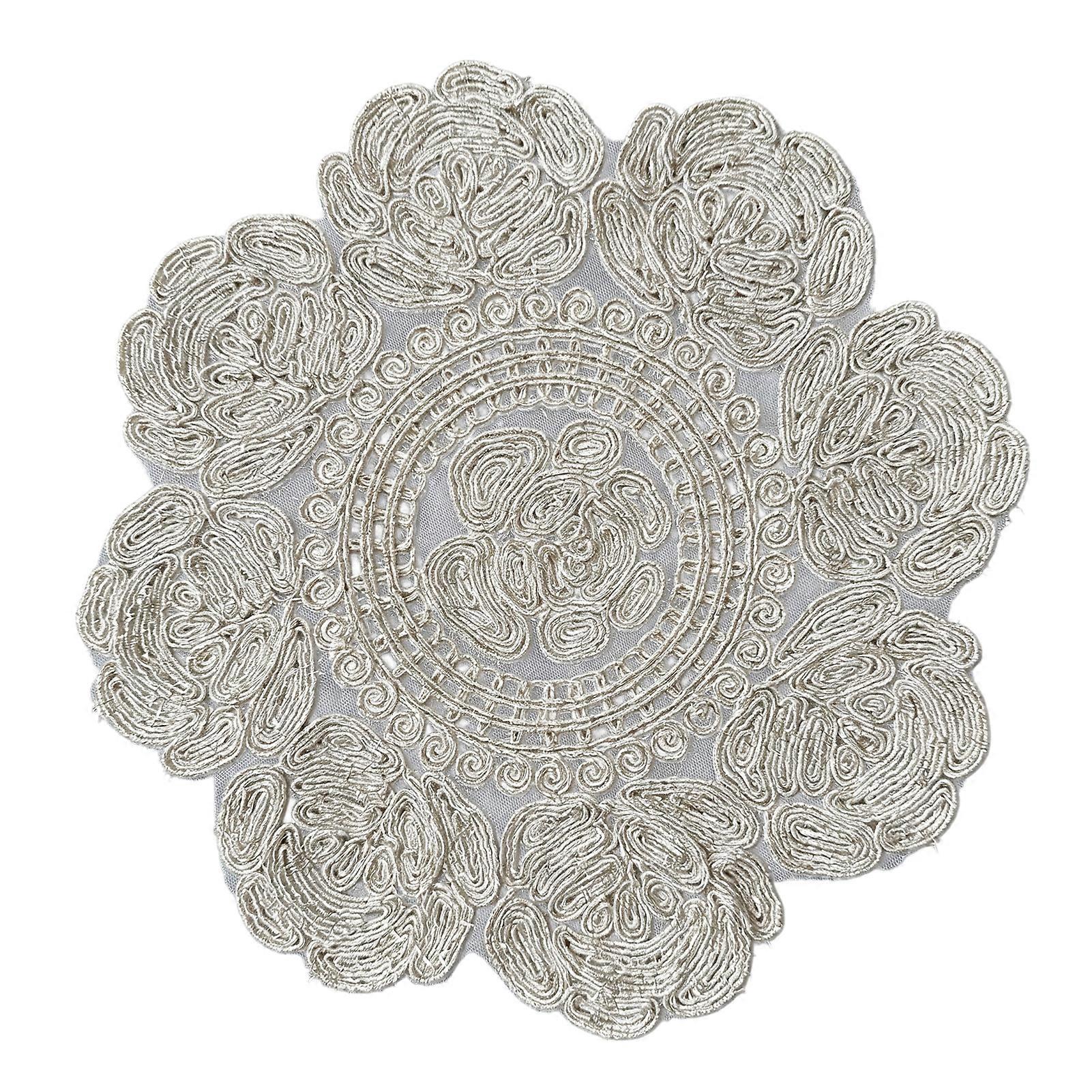 Embroidered Rose Placemat - Round Breathable - for Kitchen Dining