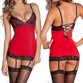 Seksowna czerwona satynowa babydoll ze stringami w jednym rozmiarze