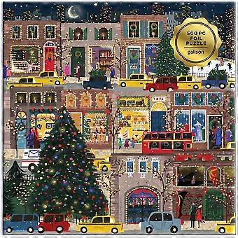 Quebra-cabeça de Natal Luzes de Inverno em Folha Metalizada, 500 peças, 50 x 50 cm. Quebra-cabeça natalino com uma cena festiva da cidade, por Joy Laforme. Peças grossas e resistentes. Desafiador.