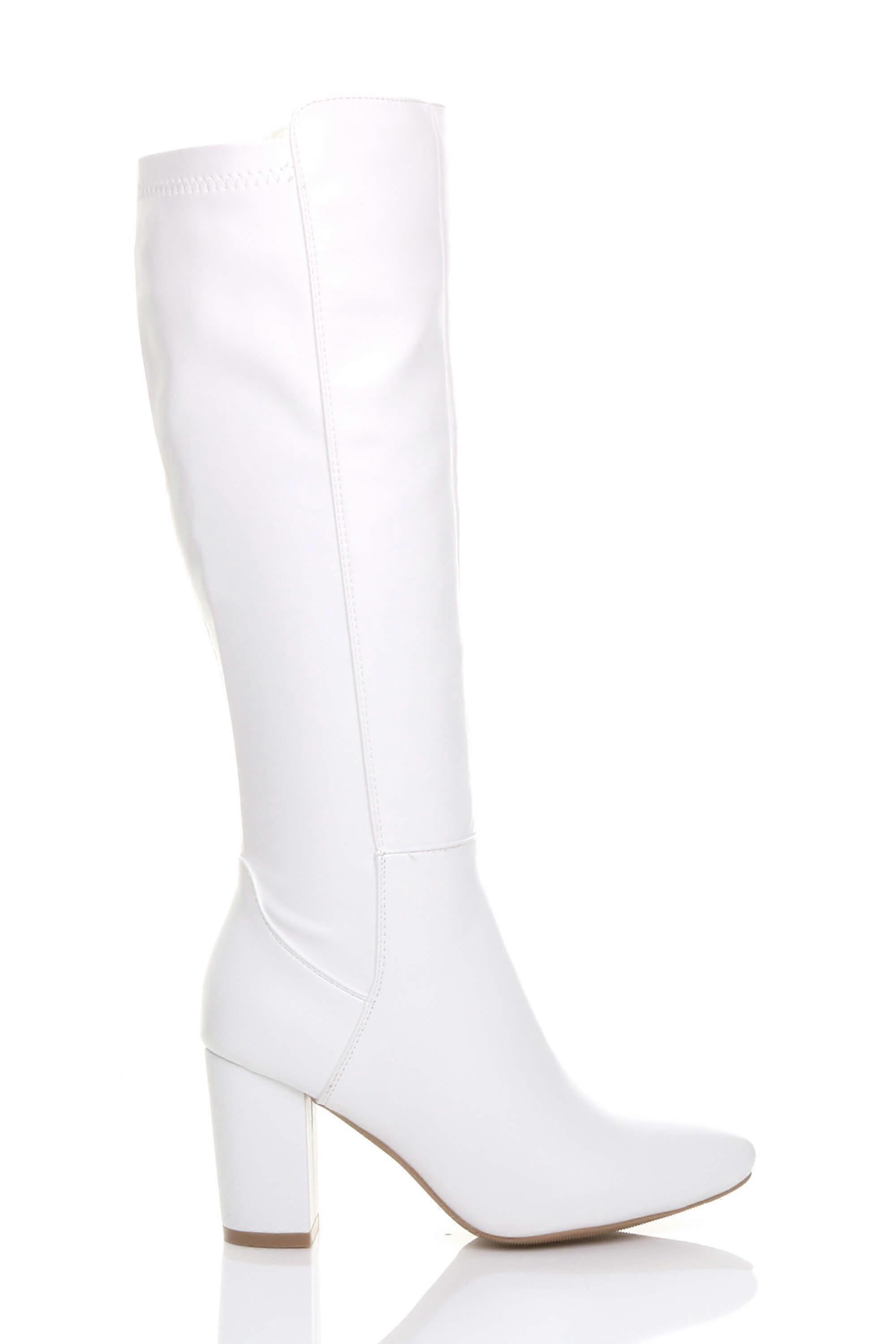 High Block Heel Stretchy Calf Boots