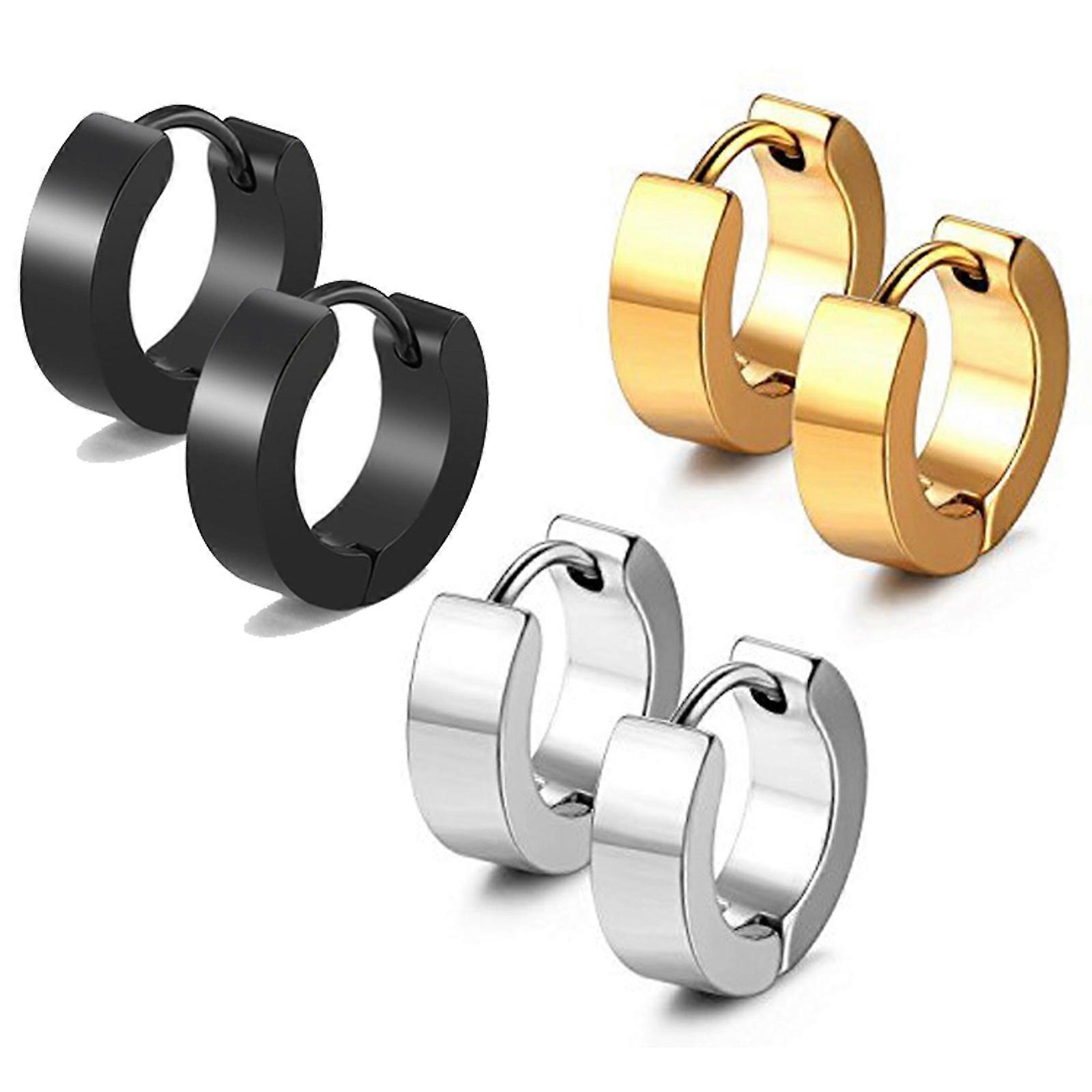 18K Gold Silver Black Hinged Stainless Steel Huggie Hoop Sleeper Earrings