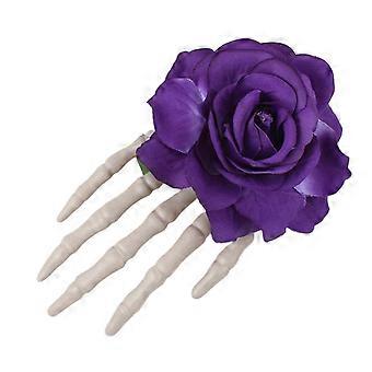 Goth Hairpin Skull Hand Barrette Flower Gothic Headwear Day Of The Dead Hair Clip Halloween Hair Accessories Purple