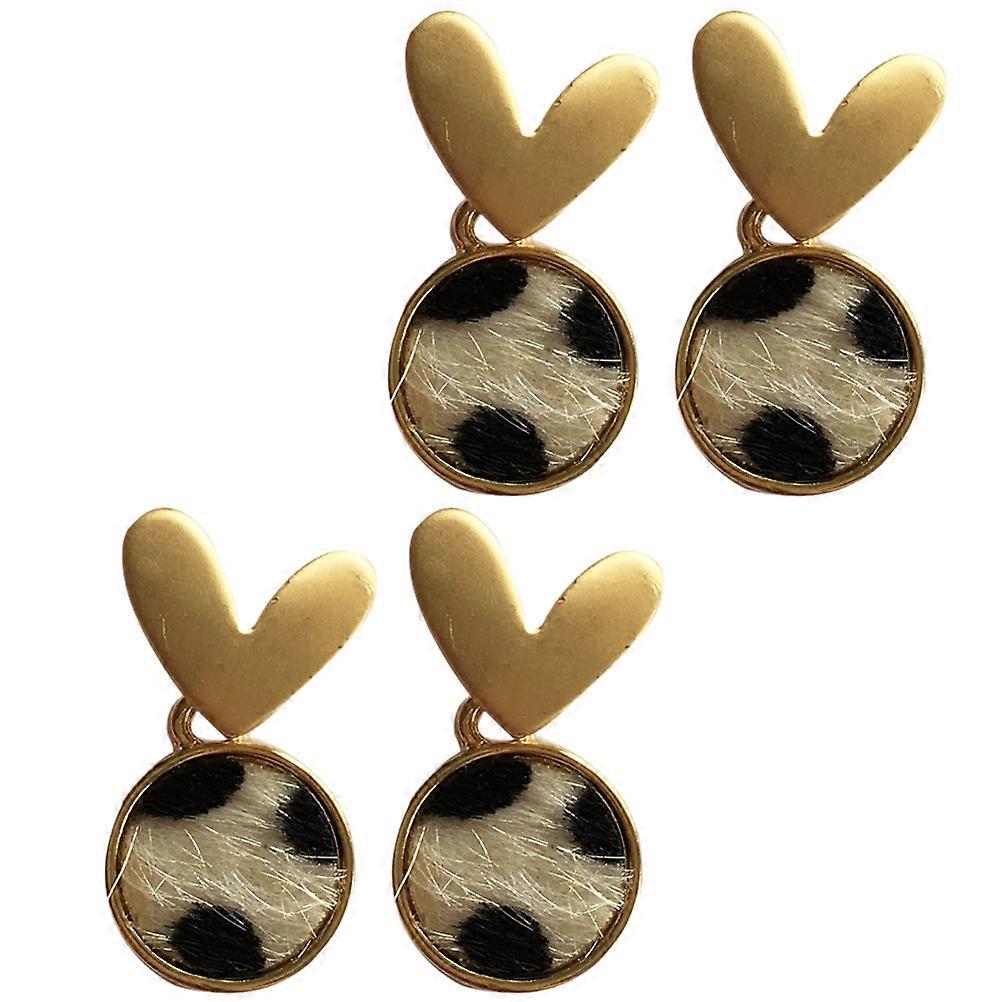 Cow Pattern Heart Shape Silver Earrings 1Set Set for Decoration