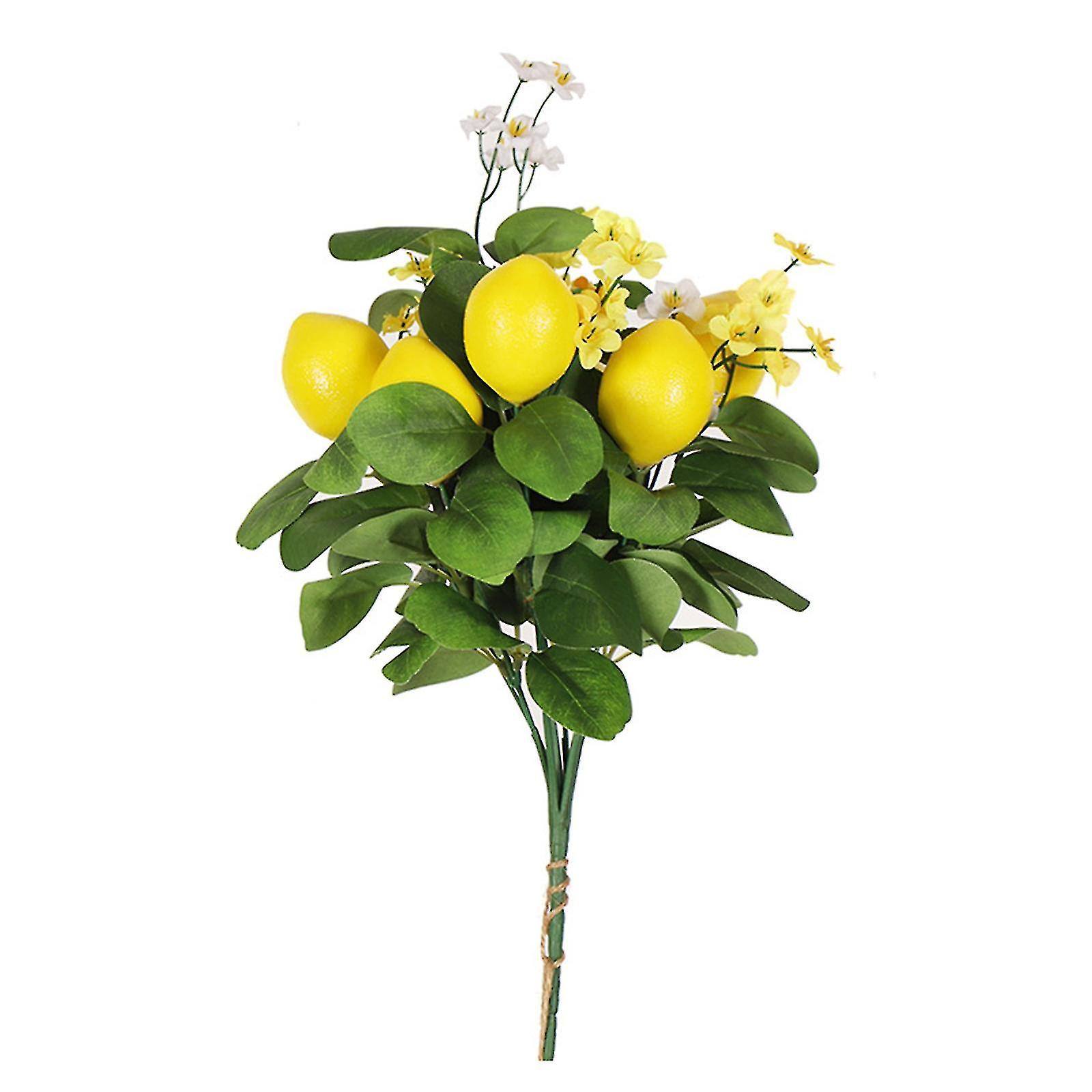 Artificial Lemon Branches Lemon With Green Leaves Decor For Home Or Table Centerpiece Vase Decor 1 Pack