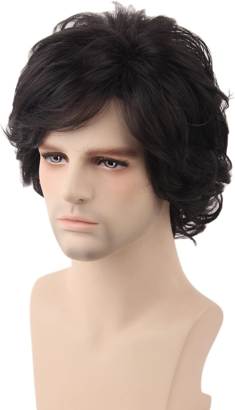 Men's Wigs Black Short Wavy Shaggy Style Layered Cosplay